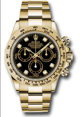 Replica Rolex Yellow Gold Cosmograph Daytona 40 Watch116508 Black Diamond Dial - Click Image to Close